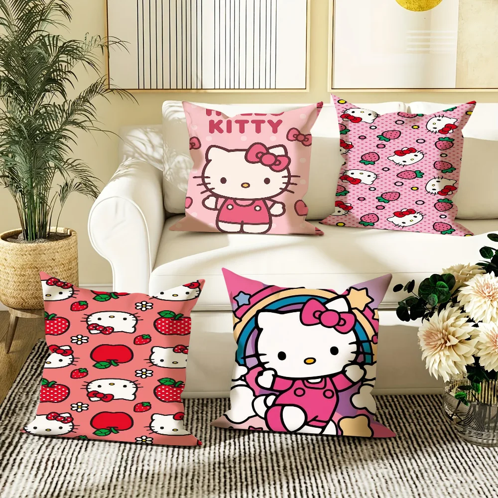 

Cute Cat H-Hello K-Kitty Movie Sticky Pillow Case Pillow Cover Case Square room Sofa with for Home Use Plush Cute Cushion Cover
