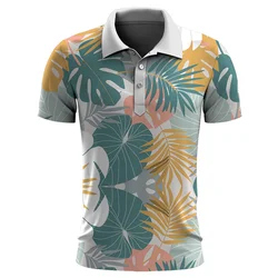 Hawajska koszulka Polo dla mężczyzn lato z nadrukiem 3D kwiat z krótkim rękawem koszulka golfowa Polo oversize topy w stylu streetwear T Shirt