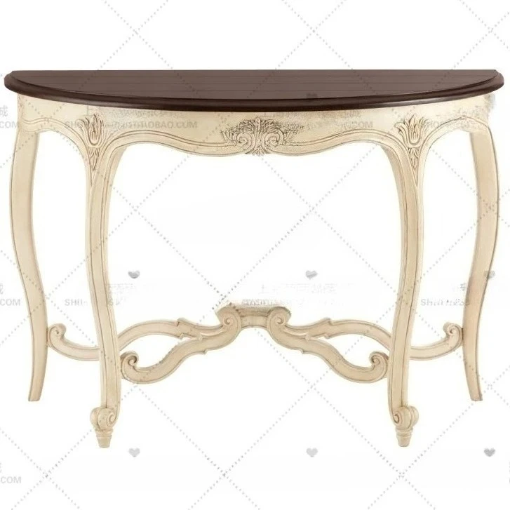

American country solid wood entrance table French style, old sofa back few carved semi-round table entrance entrance table