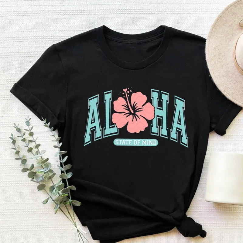 Aloha Shirt Hawaii Aesthetic Clothes Harajuku Hibiscus Flower Tshirt Retro Aloha T-Shirt Vintage Style m