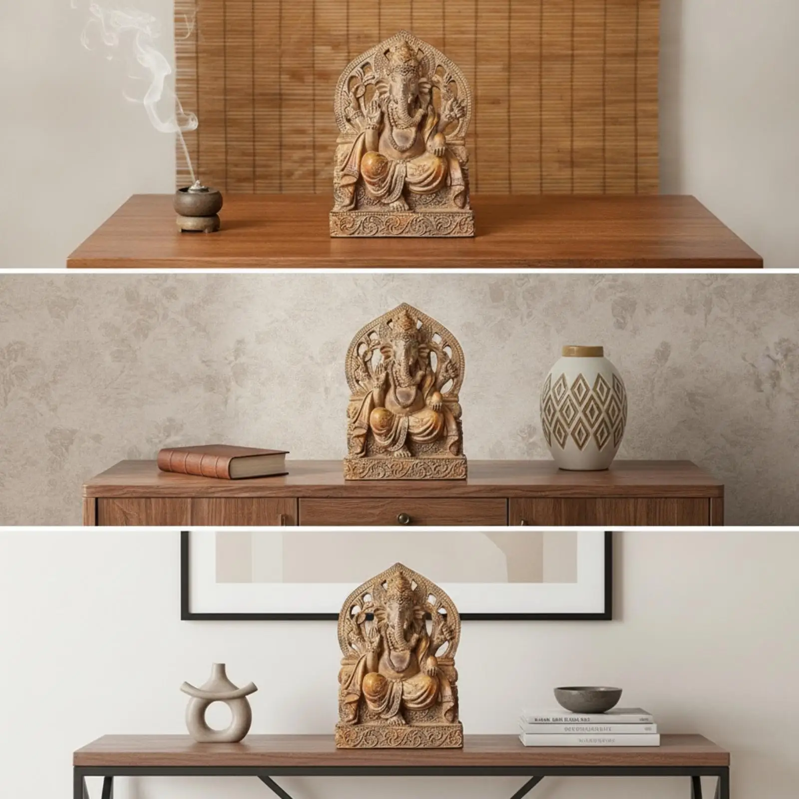 Remover of Obstacles Idol Statue Resin Remover of Obstacles Idol Figurine Ornate Elephant Deity Statue for Altar, Meditation