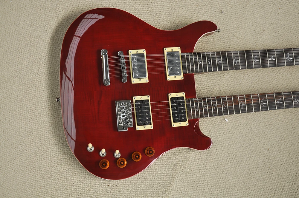 12+6 Strings Double Necks Electric Guitar with Flame Maple Veneer, Rosewood  Fretboard,Can be Customized