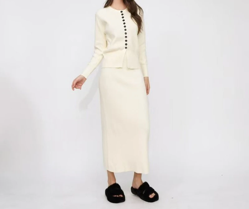 Autumn/winter Cardigan, Half Skirt, Long Skirt, Two-piece Set, Knitted Sweater, Skirt, Gentle Outfit, Complete Set