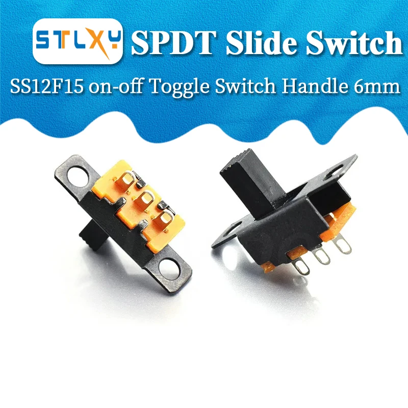 20pcs 50V 0.5 A Mini Size Black SPDT Slide Switch for DIY Power Electronic Projects SS12F15 on-off Toggle Switch Handle 6mm