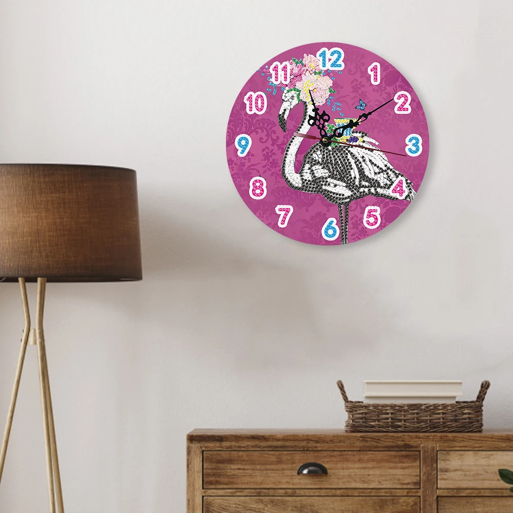 

Flamingo Animal DIY Diamond Painting Clock Kit Diamond Painting Clock Art Craft Hanging Sign for Home Wall Decor