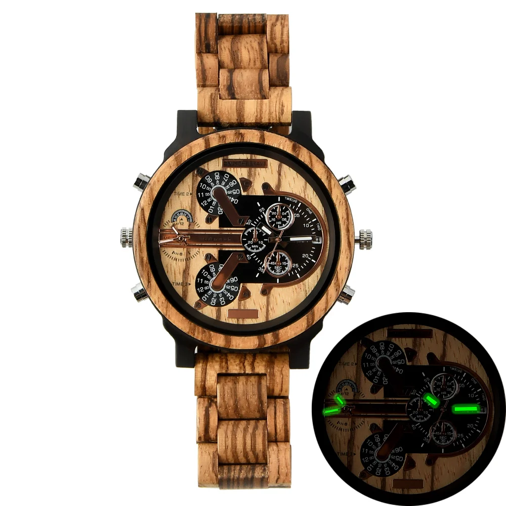 Large wood Watch Man Fashion Men\'s Quartz Wristwatches Big Face Wrist Watches Men Strap Dress Dual Clock Wooden Watch for Men