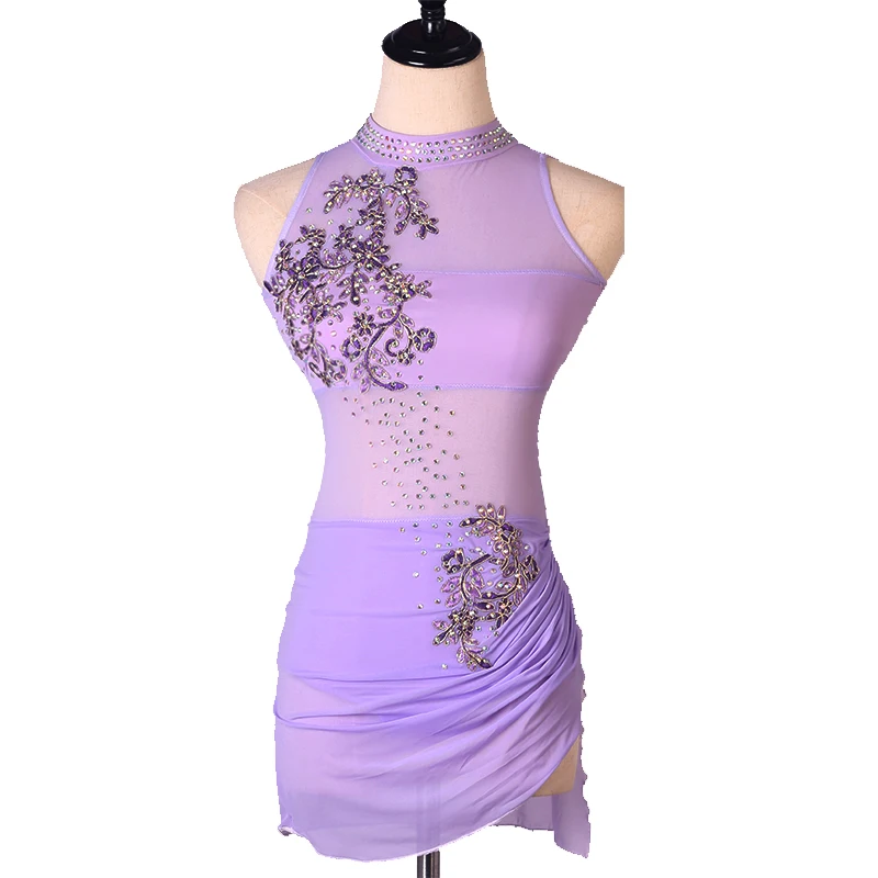 

Purple Figure Skating Dress Women Girl Ice Skating Dress Gymnastics Costume Custom Rhinestone Sleeveless