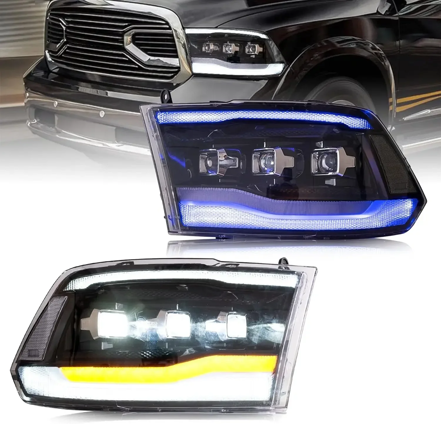 LED Projector Headlights Compatible with Dodge RAM 1500/2500/3500 2009-2018 & RAM 1500 Classic 2019-2021 w/Breathing Light