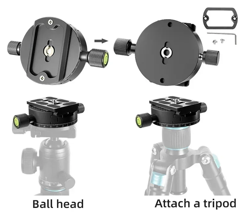 Panoramic Rotating Quick Release Plate Clamp Seat Tripod Gimbal Universal Clip Seat DSLR Camera Photography Quick Release Base