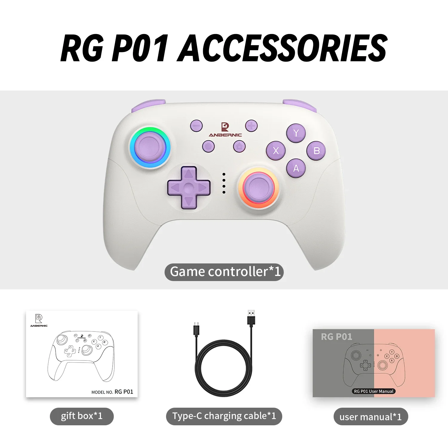 ANBERNIC RG P01 RGP01 Gamepad Bedrade Draadloze RGB Hall Effect Joystick XBOX Bluetooth Game Controller Voor PC Android IOS PC - afbeelding 1