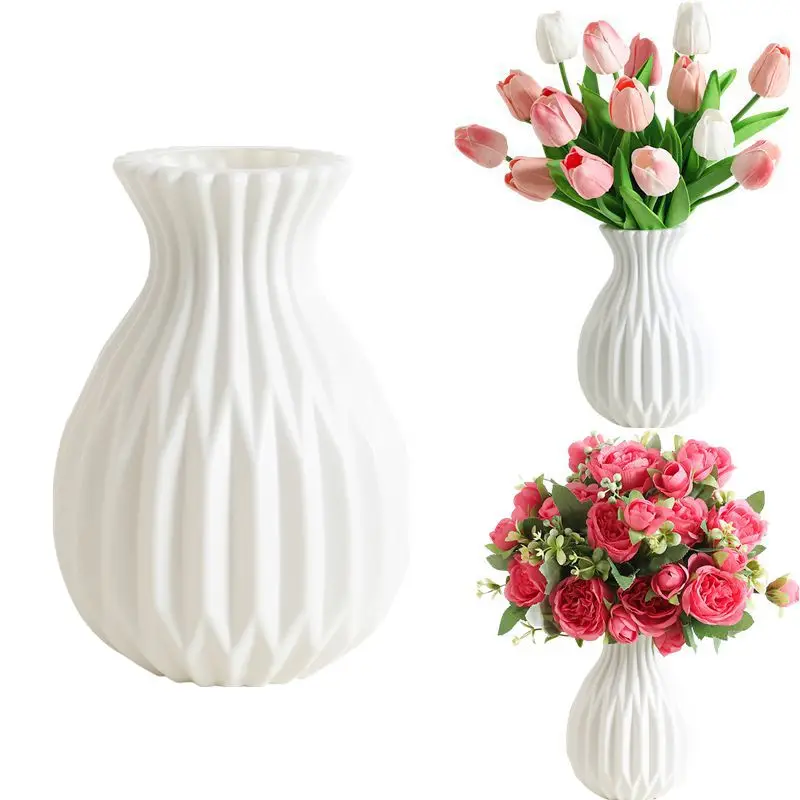 Florero moderno, florero de plástico blanco, cesta para maceta, decoración nórdica para el hogar y la sala de estar, adorno, arreglo floral para boda