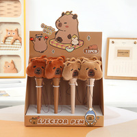 Capibala 12Pcs Gel Pen Cartoon Set Creative Plush Capybara Ejection 0.7mm Black Pen Students Learn Office Stationery Gifts