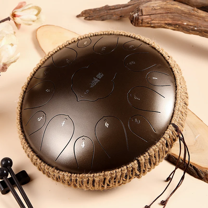 Steel Tongue Drum 13 Inch 15 Tones D Key Tank Drum Tamborine Yoga Meditation Percuss Music Instrument Children's Day Gifts