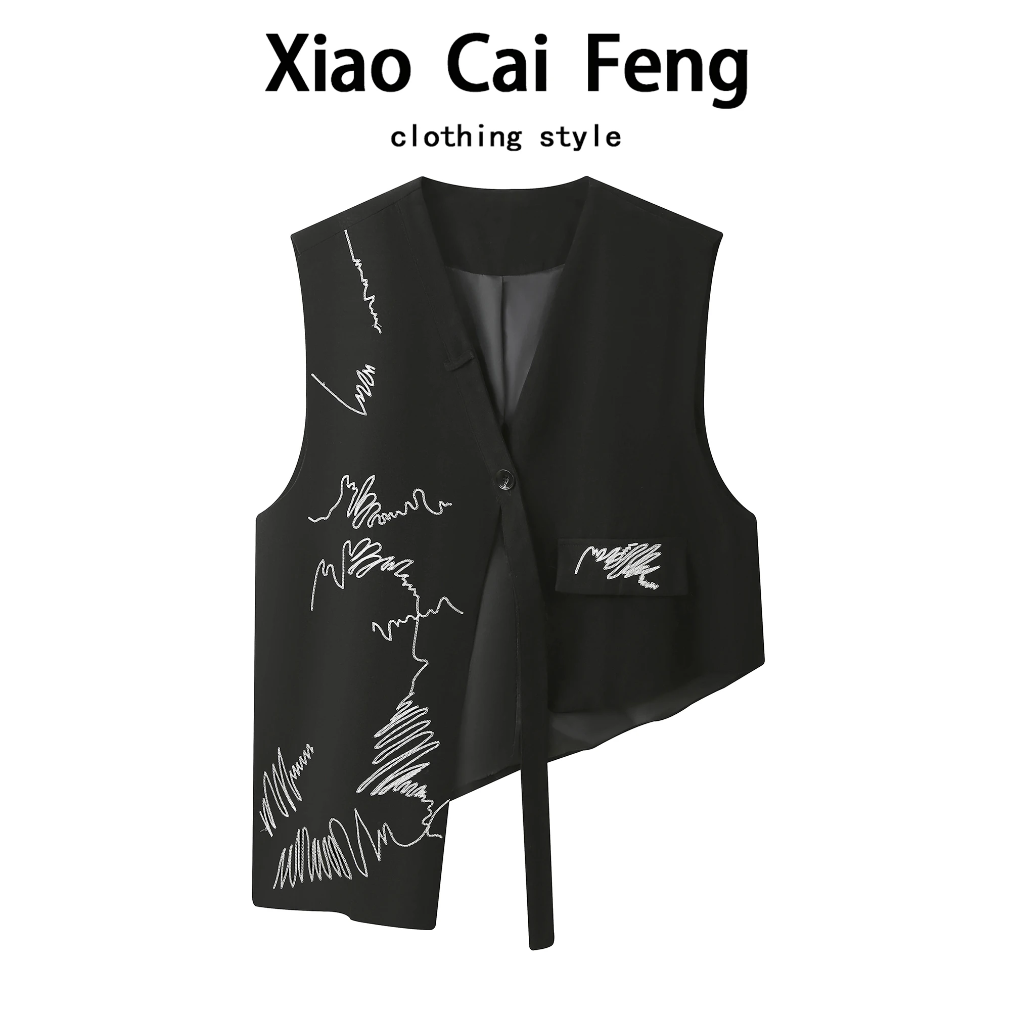 سترة نسائية مطرزة باللون الأسود من k Mountain Sle، تصميم غير متماثل وفضفاض ومتعدد الاستخدامات، Jaet فردي أنيق