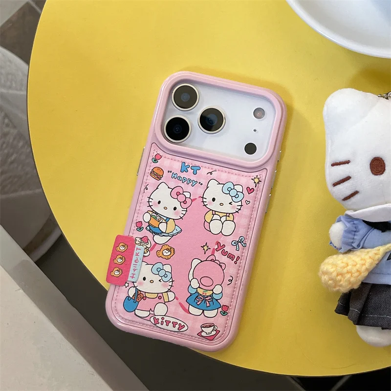 اليابانية لطيف الكرتون Hellokitty الوردي قضية الهاتف آيفون 17 برو 16 15 14 برو ماكس غطاء جلد للصدمات حالات Kawaii Funda