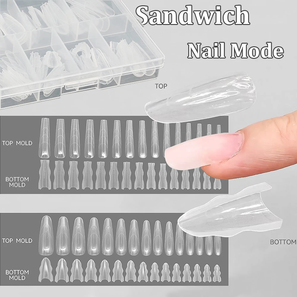 180pcs Sandwich Nail Mode For Nail Extension Almond Coffin 15size Nail Rapid Extension Dual Forms Bottom And Top Manicure Tools