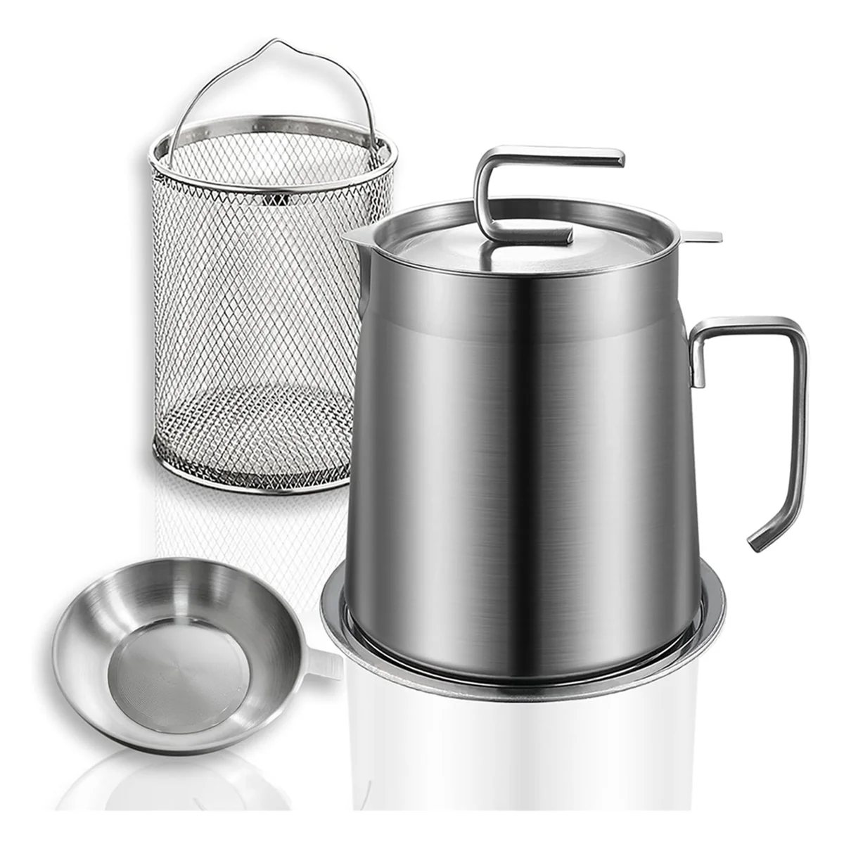 

Stainless Steel Oil Filter Pot Bacon Grease Container 1.8L Oil Fryer and Filter Cup Combo with Frying Basket