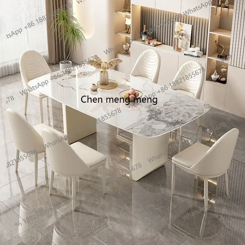 G153 Modern simple cream wind rock board dining table and chair combination household white rectangular dining table