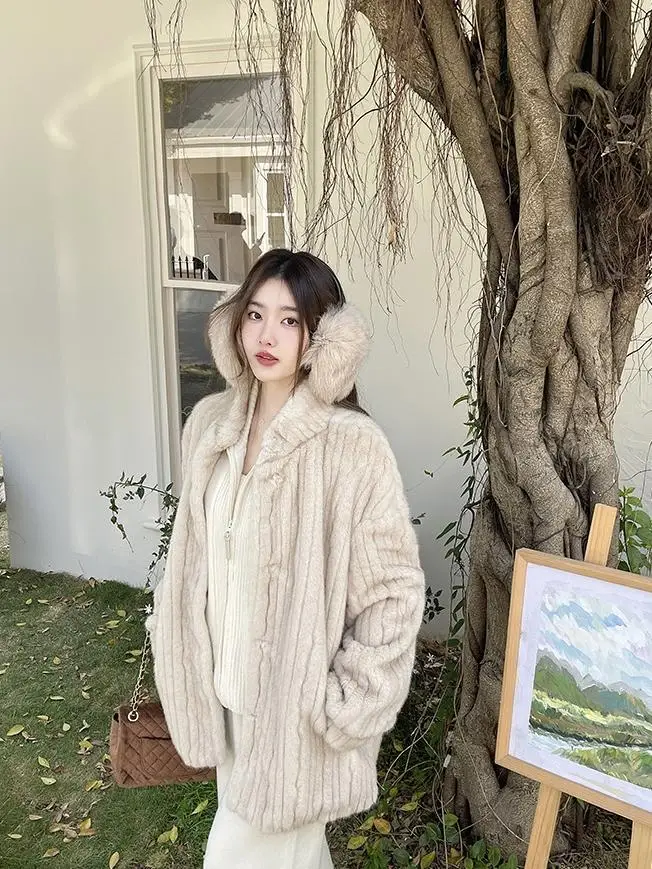 

Экологичная женская куртка из искусственного меха норки с воротником-стойкой, теплая, пушистая, модная, с длинными рукавами, свободного кроя