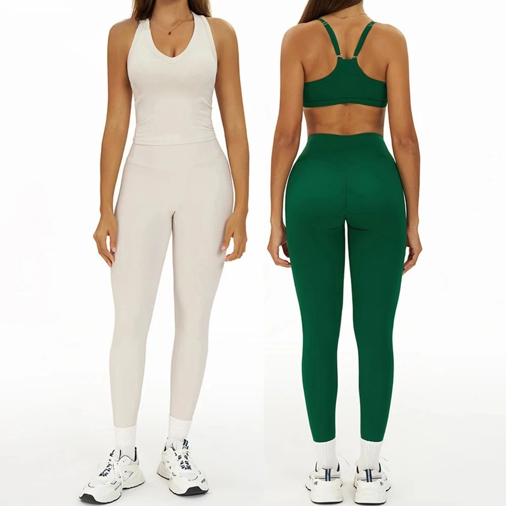 

2 Pieces Women's Tracksuit Seamless Yoga Set Workout Outfit Sportswear Gym Clothing High Waist Leggings Fitness Bra Sports Suits