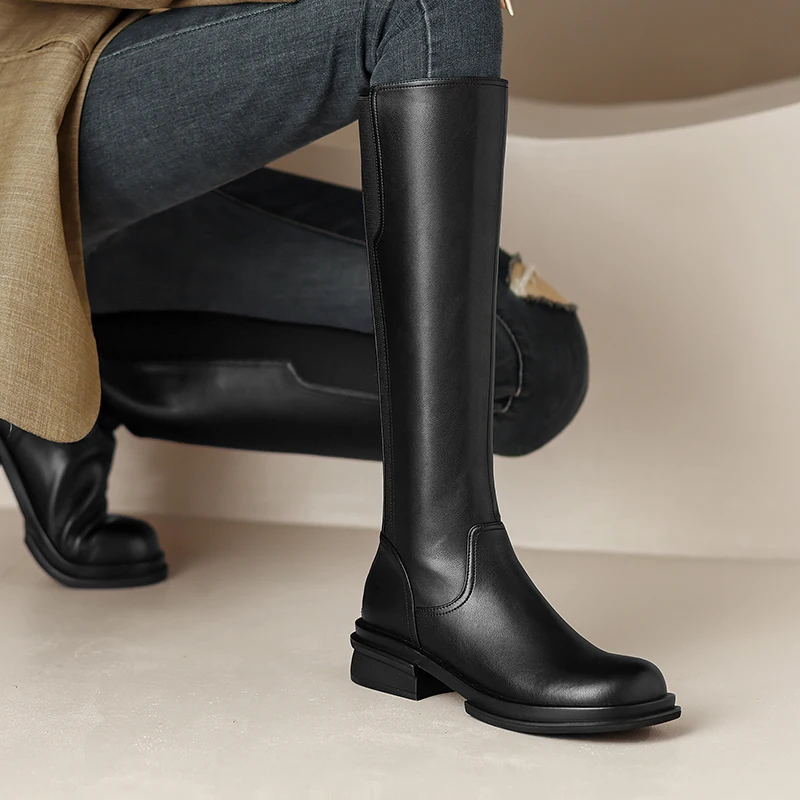 Taoffen 2023 Women Knee High Boots Real Leather Zip Winter Woman Shoes Fashion Daily Long Boots Female Footwear Size 34-39