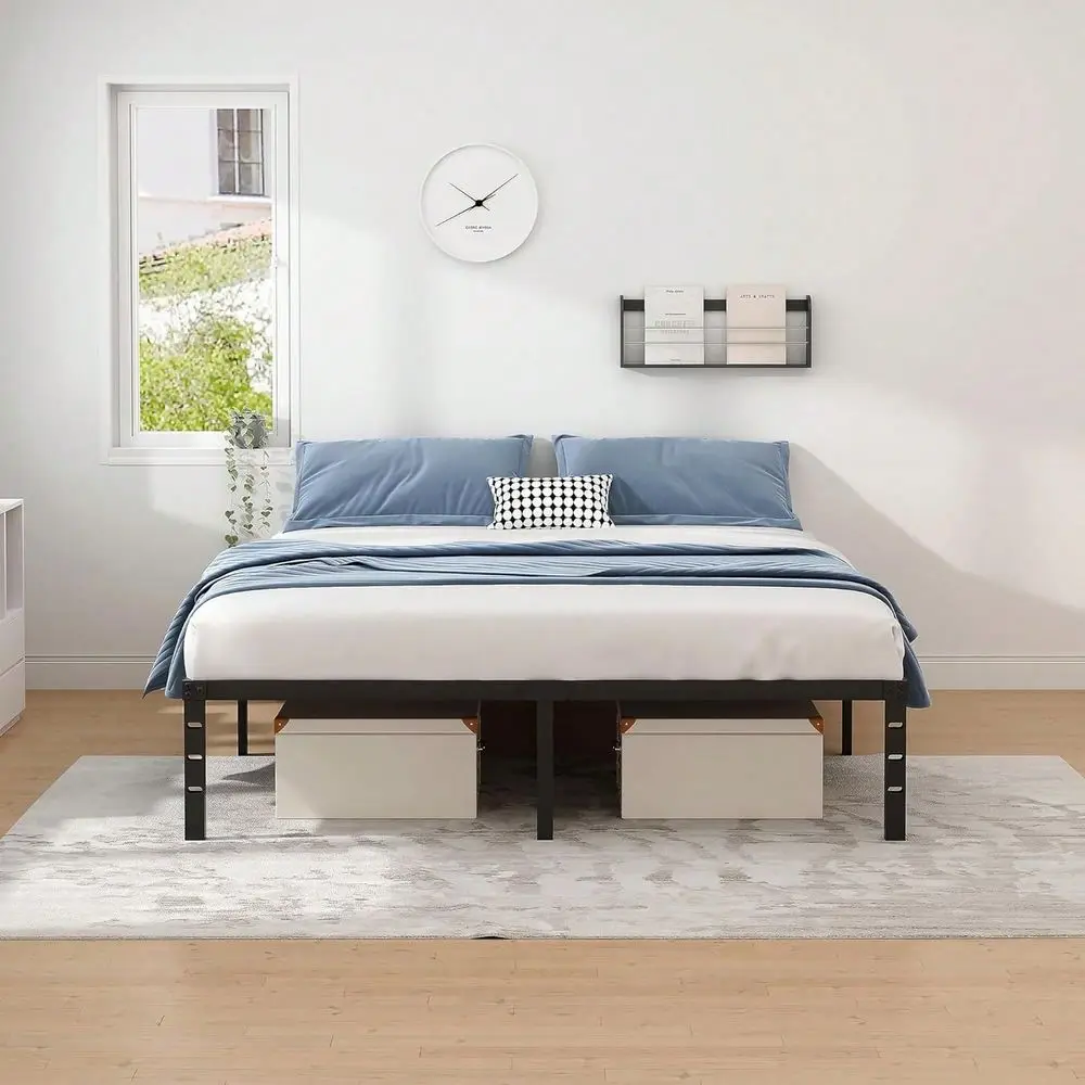 Steel Bed Frame,Heavy Duty Metal Bed Frame With Storage Space, NoiseFree Platform Base,King Queen Size 14in 16in 18in Platform
