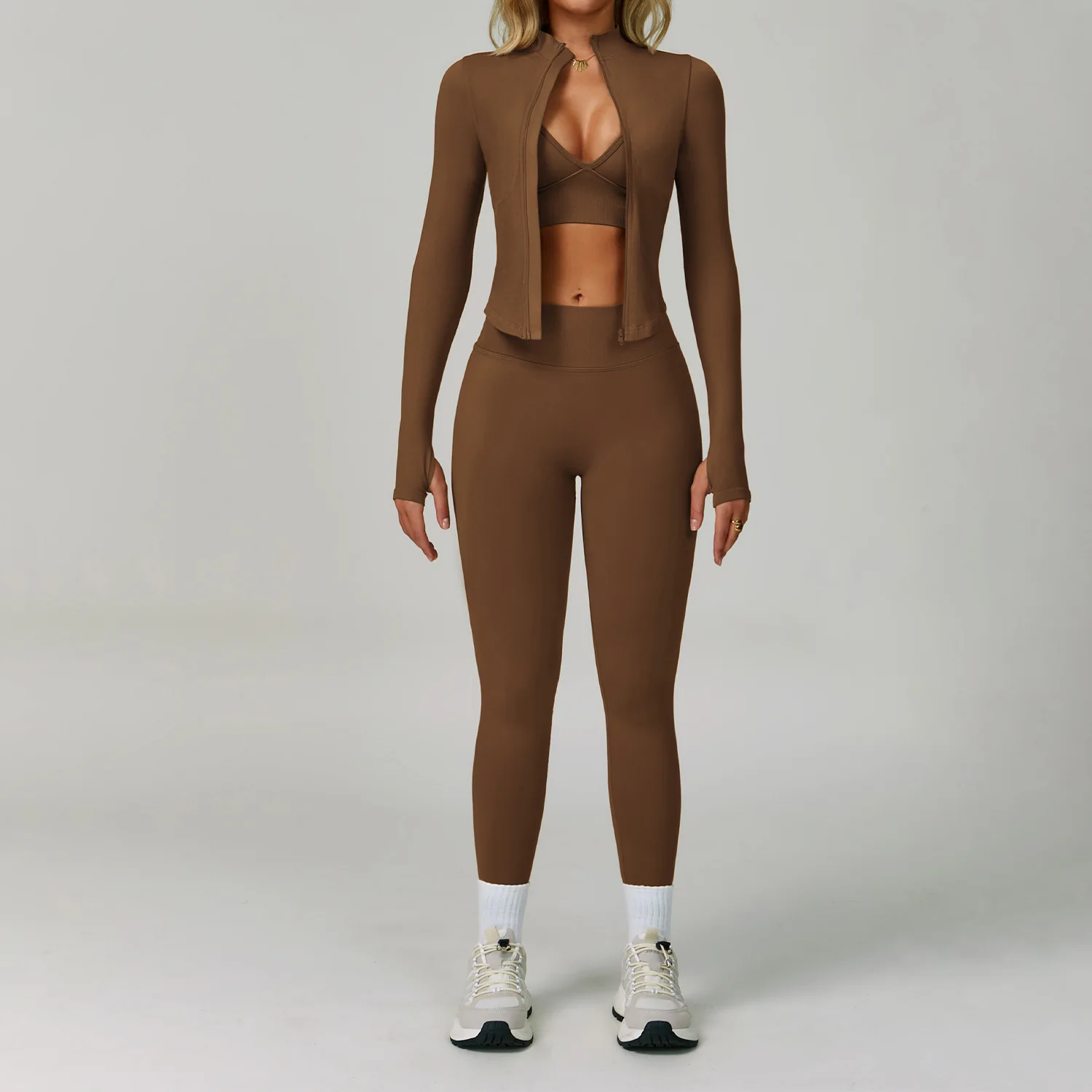 3PCS Yoga Set Seamless Sports Set Women Tracksuit Quick-Drying Gym Set Women Tracksuit Running Workout Long Sleeve Yoga Clothing