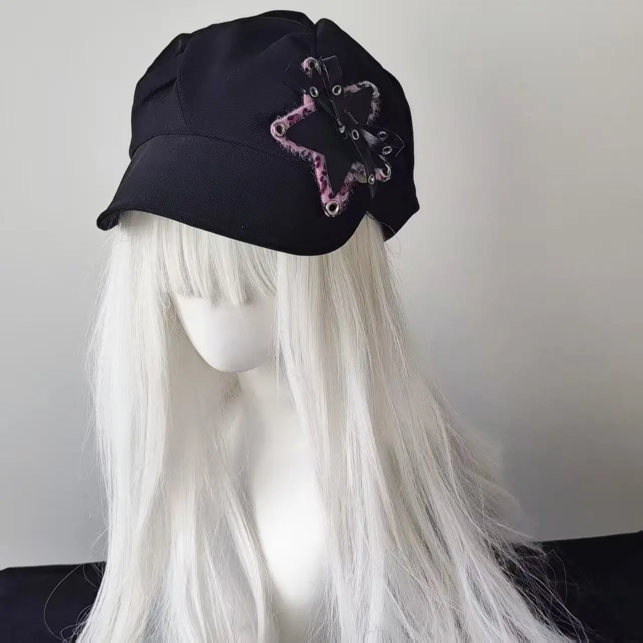 حار فتاة الوردي ليوبارد طباعة ستار الشرير قبعة لوليتا صور Y2K ثقافة فرعية النمط الياباني الرجعية قبعة الباردة قبعة المثمن قبعة قبعة #2