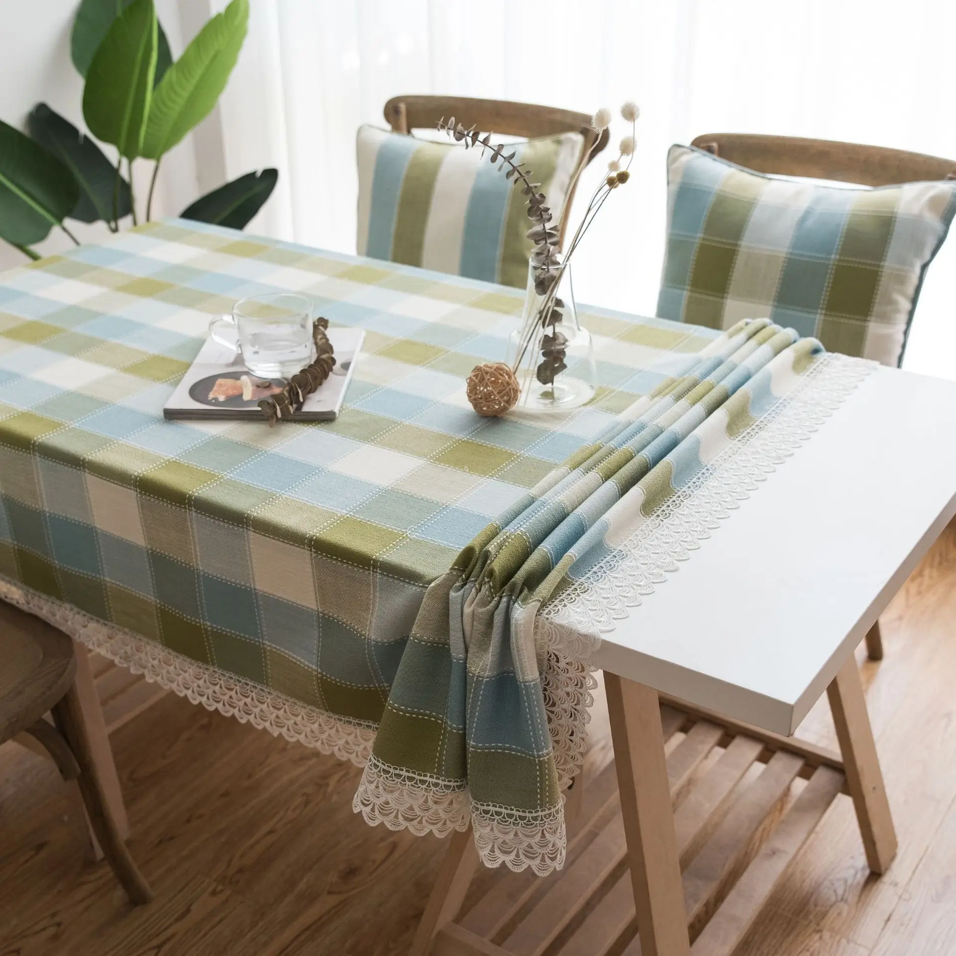 

Girl's Heart Green Tablecloth Plaid Lace Embroidered Dessert Table Decorative Tablecloth Children's Room Cover Towel Sofa Dust C
