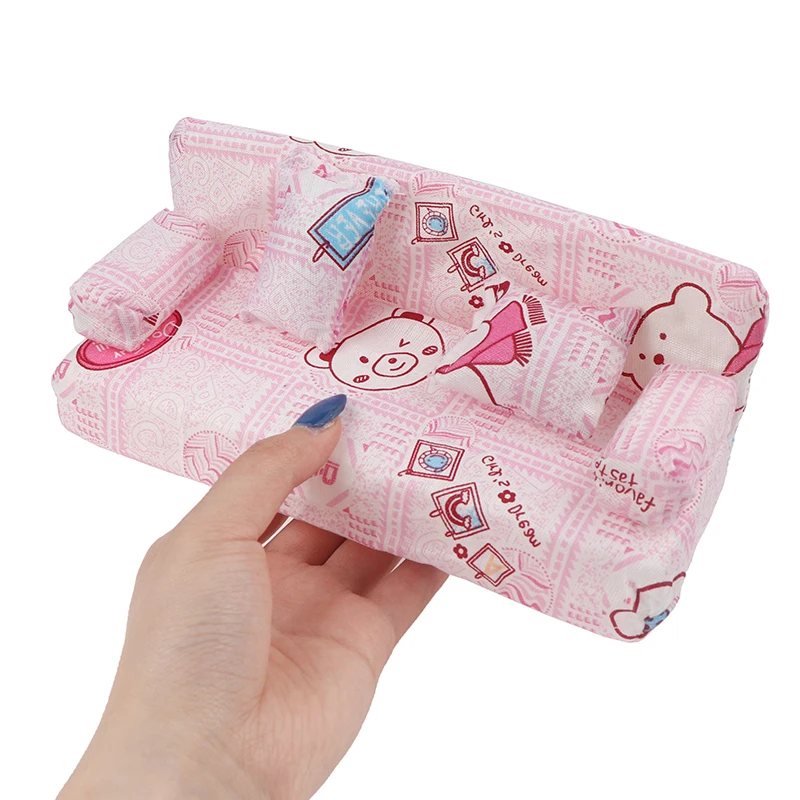 3 pçs/set casa de bonecas pequeno bonito floral tecido sofá conjunto móveis com 2 travesseiros acessórios para casa boneca decoração brinquedos