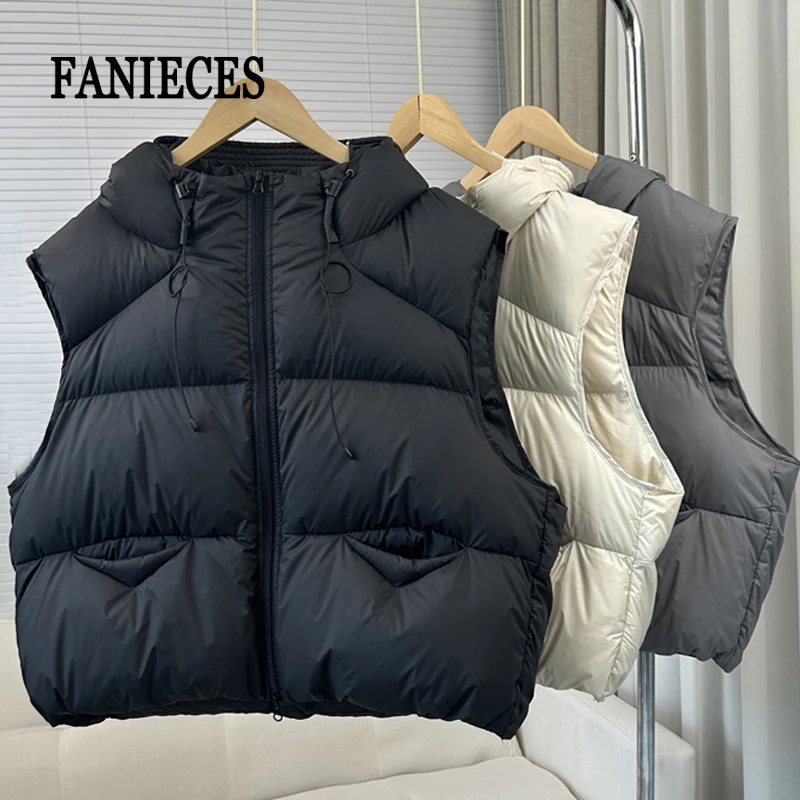2026 New Autumn Women Hooded Puffer Vest Zip Up Quilted Sleeveless Jacket Winter Casual Warm Pockets Padded Coat жилетка женская