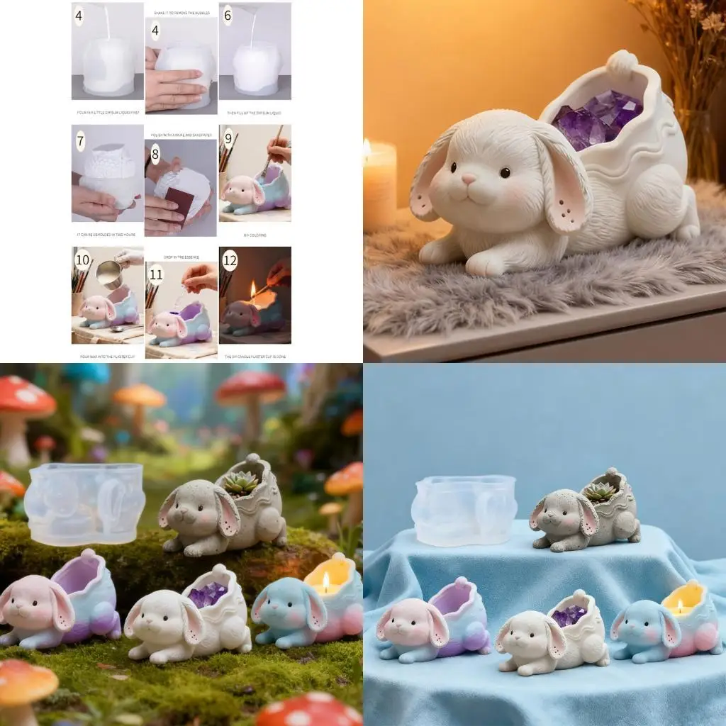   Creative Rabbits Silicone Mould For Resin Jewelry Making Craft Flowerpot Designs