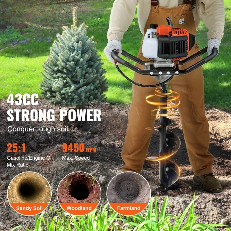 Fuel-powered Auger  Post Hole Digger Gas Powered Earth Auger Borer Ground Petrol Earth Auger Post 52cc/43cc Hole Digger
