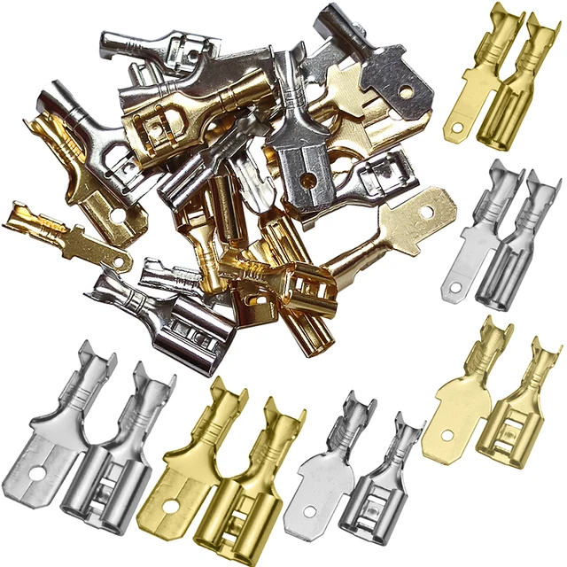2,8/4,8/6,3 mm końcówki zaciskowe na zimno mosiężna cynowana wtyczka sprężynowa żeńska męska Spade głośnik samochodowy zestaw złączy przewodów elektrycznych