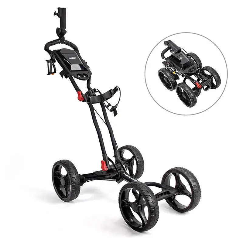 

Golf Push Cart Foldable Compact Adjustable Umbrella Holder with Brake with Scoreboard 4 Wheel Golf Push Pull Cart Golf Trolley