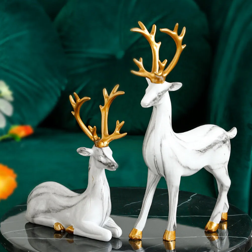 

1Pair Marble Texture Elk Desktop Ornament Exquisite Tabletop Deer Decoration Long-Lasting Creative Elk Decor Home Photography