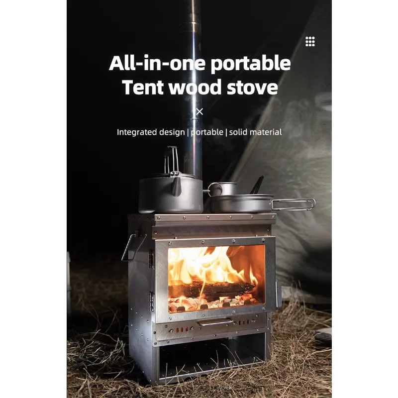 2026 Ultra Light Titanium Firewood Stove Outdoor Self Driving Camping Tent Heating Stove Folding Titanium Firewood Stove