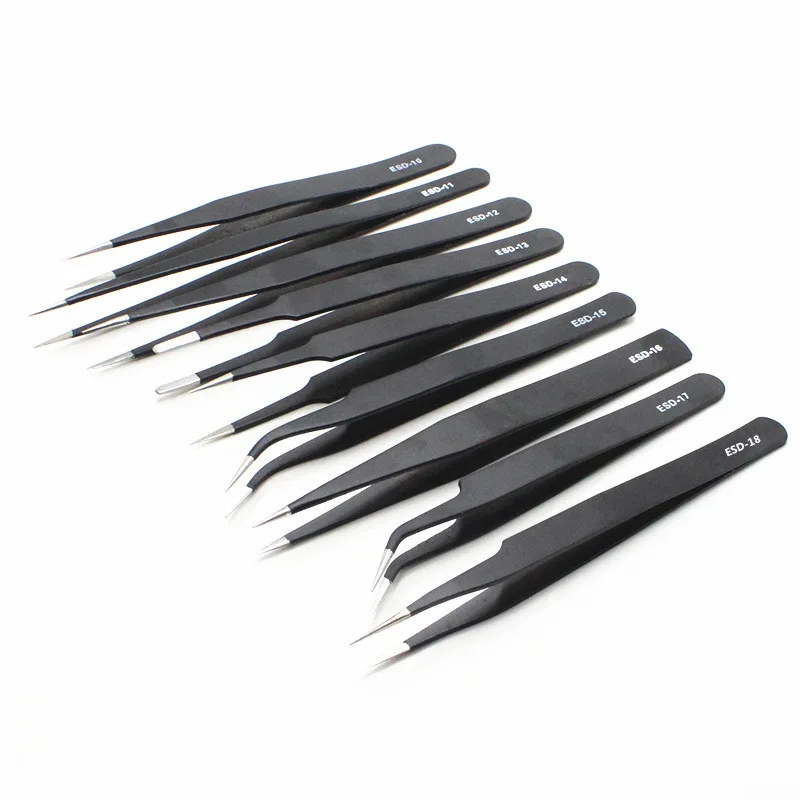 Anti Static Fine Pointed Elbow Precision Tweezer Stainless Steel Tweezers Soldering Hand Tools Industrial Tweezers DIY Tool