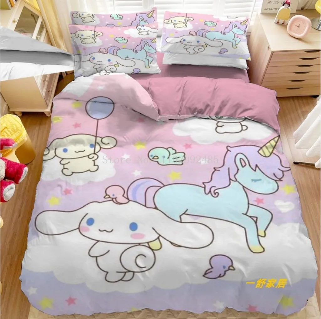 Cinnamoroll Bedding Sets Cartoon My Melody Kuromi Quilt Duvet Cover Pillowcase Suit Adults Kids Bedroom Decoration Accessories