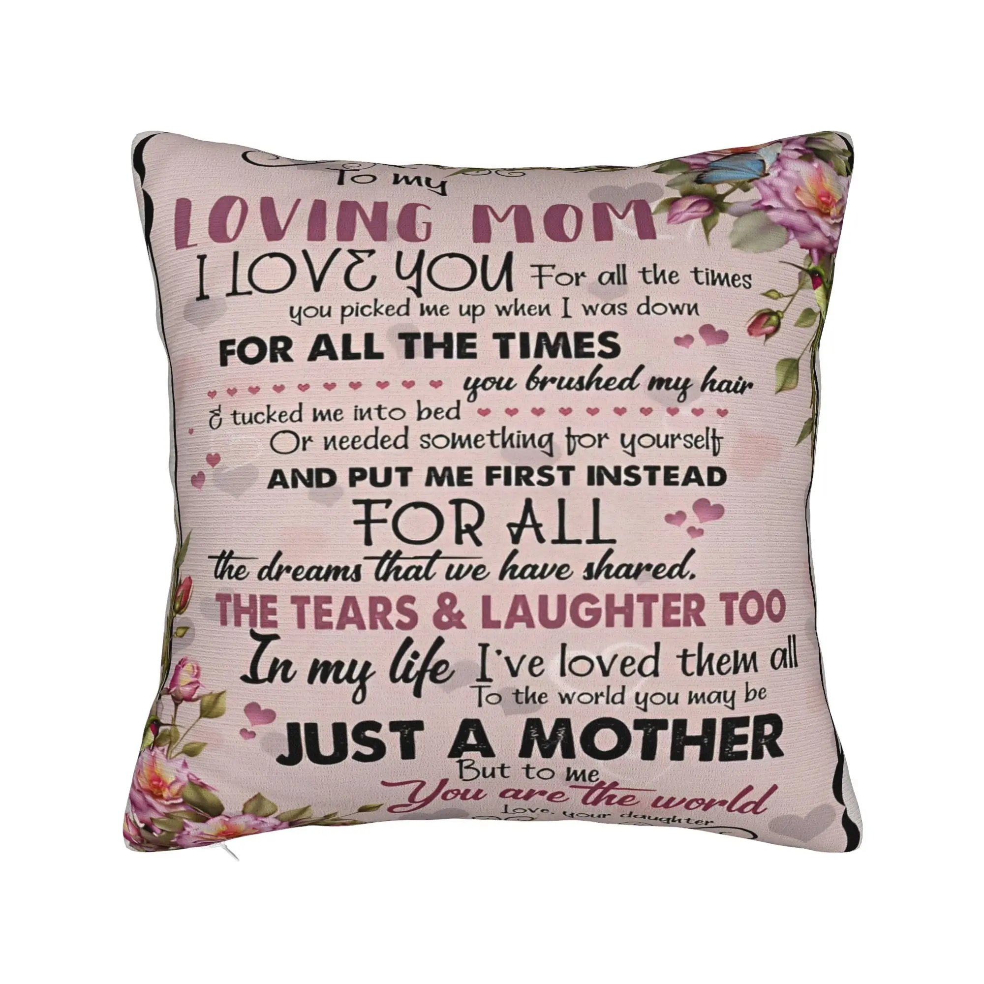 Mother's Day  Square Pillow Cases Letter From Daughter Cushion Covers Fashion Zipper Decorative Pillowcase for Seat 40x40cm