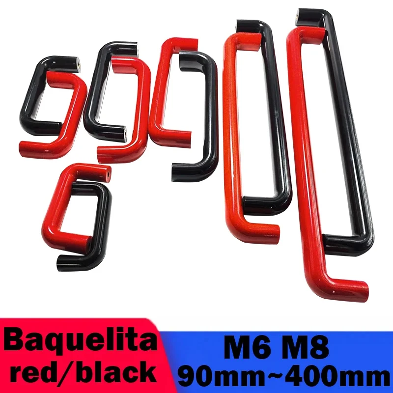 1Pcs Bakelite Plastic Brass Handle Black/Red Pull M6/M8 Hole 90/400mm Mechanical Equipment Door Industry Machine Tools Furniture