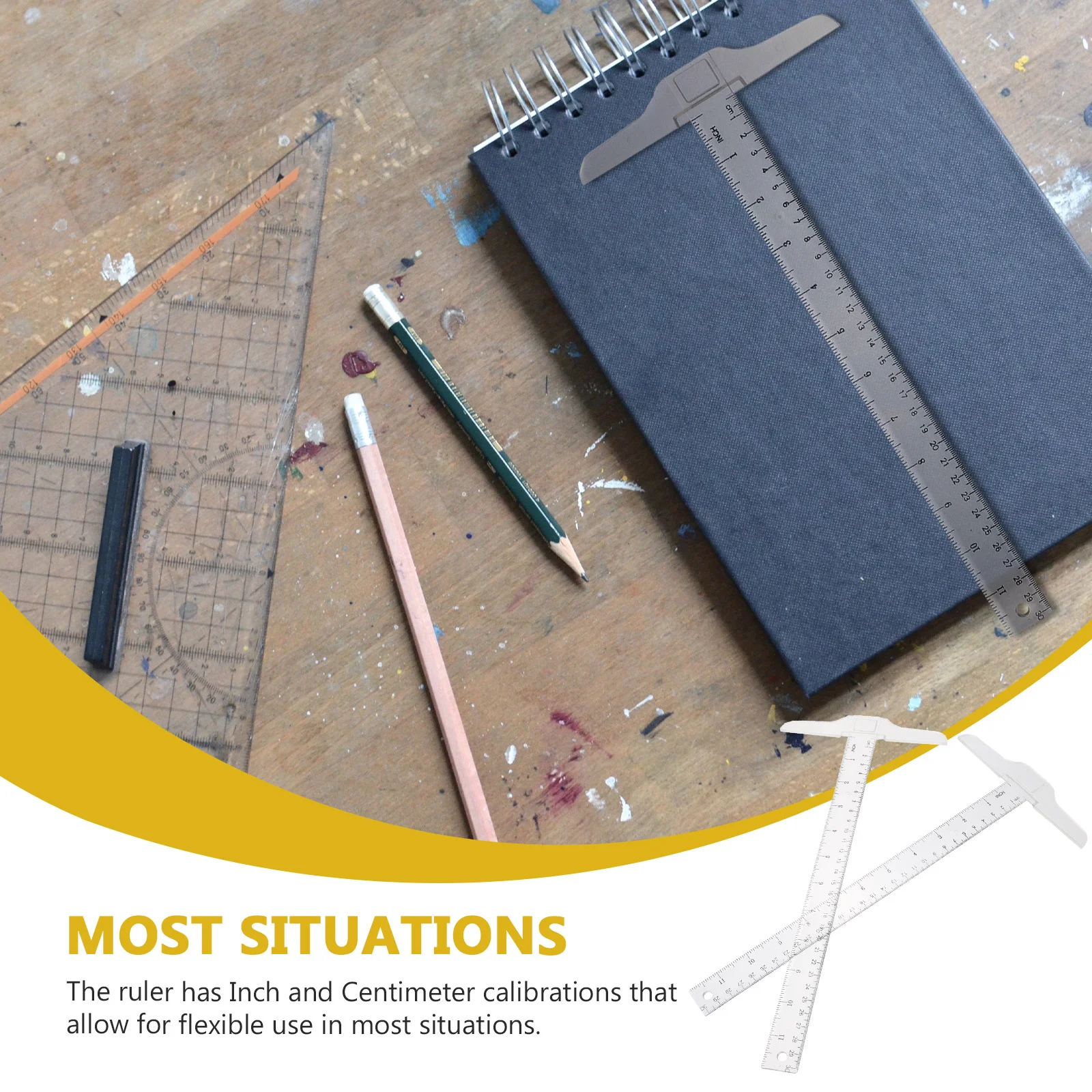 2 قطعة مسطرة T-Square مع أداة قياس احترافية معايرة سنتيمتر واضحة وبوصة لتخطيط تصميم الطلاب #2