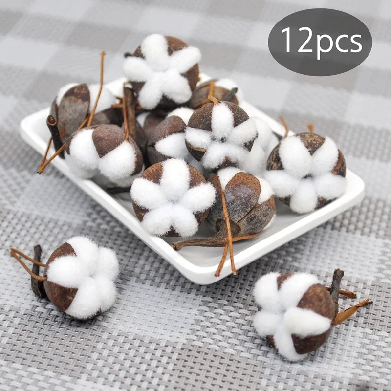 12pcs  Artificial Kapok Natural Dried Flowers Simulation Cotton Wedding Room Easter Decoration Supplies DIY Bouquet Gift Box