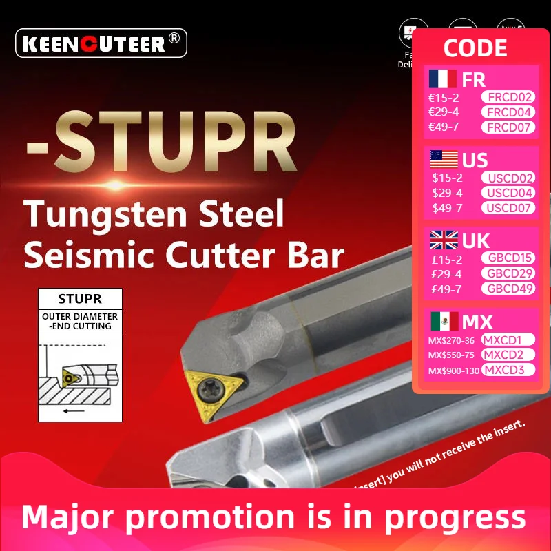 

STFCR/STUCR/STUPR Internal Cooling Tungsten Steel Tool Holder, Internal Boring Bar with TCMT/TPMT Inserts for Lathe