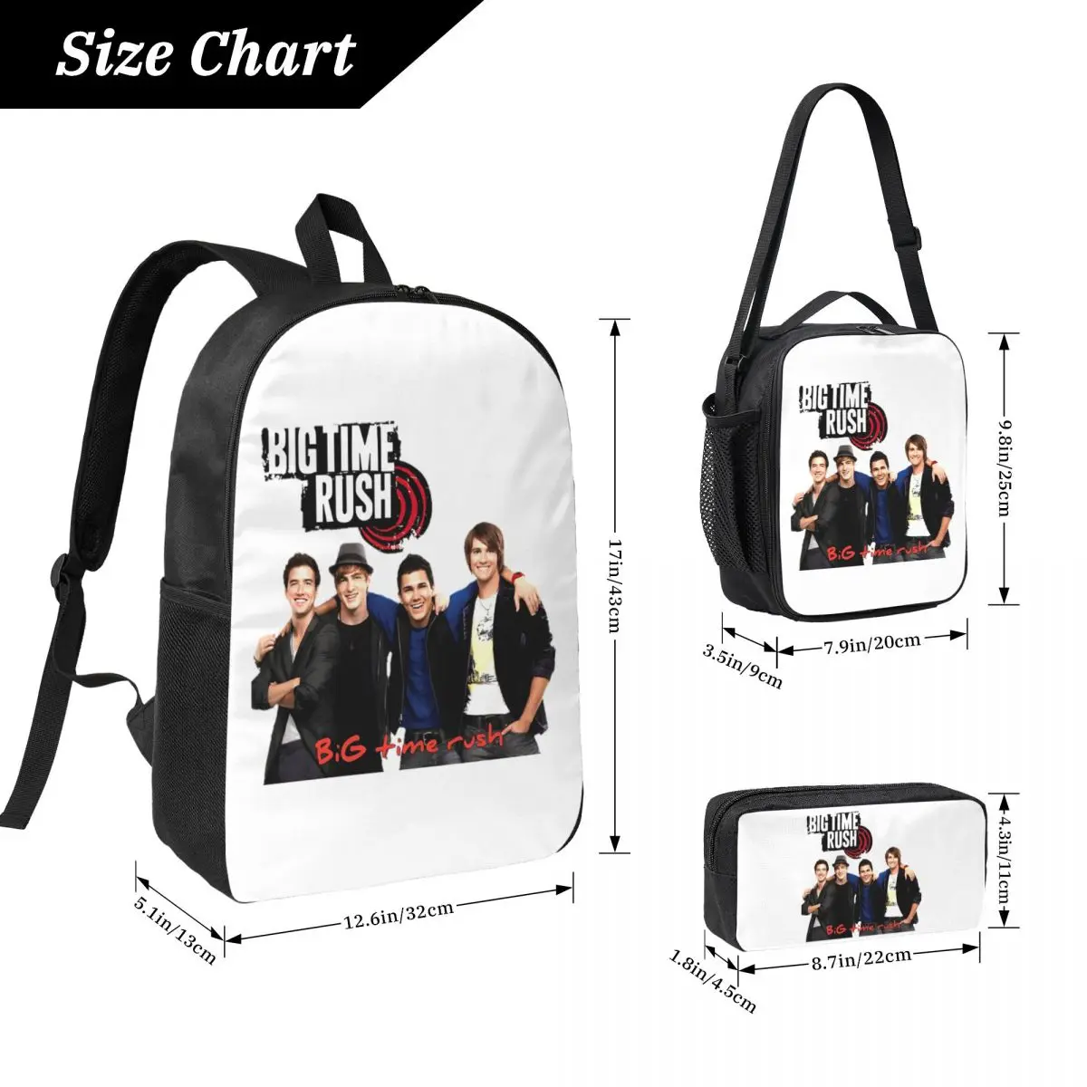 Big Time Rush Music Band Tour Logo Backpack BookBag School Bag Computer Shoulder Bags 3ps Insulated Lunch Bag Pencil Case