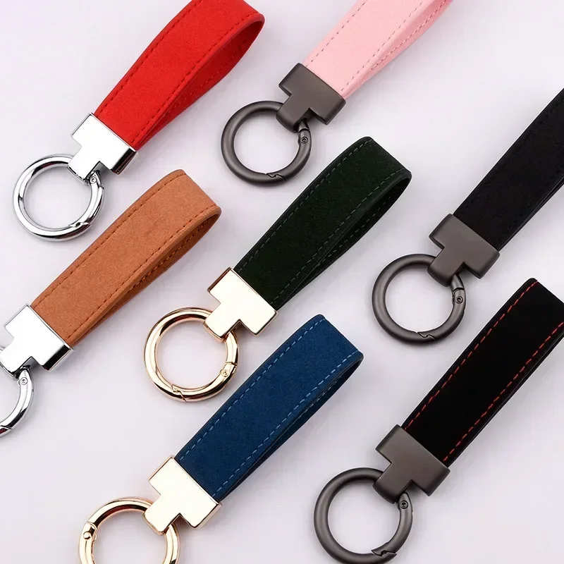 

Customized Suede Leather Keychain for Men and Women Car Logo Metal Key Chain Pendant Laser Engrave Retro Vintage Keyring Gift