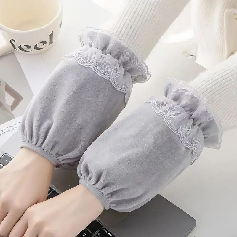 

Women's short lace anti-dirty sleeve covers for autumn/winter, working wear, durable sleeve protectors, down jacket sleeve cuffs