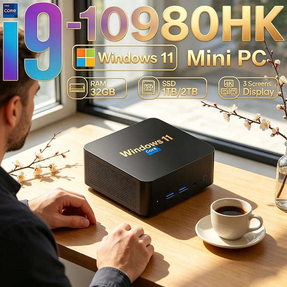 Stunning Core I9 8950HK Mini PC Windows 11 Pro 32GB RAM 1TB/2TB SSD WiFi6 BT5.2 4K HD Gaming Office PC 3 Years Warranty