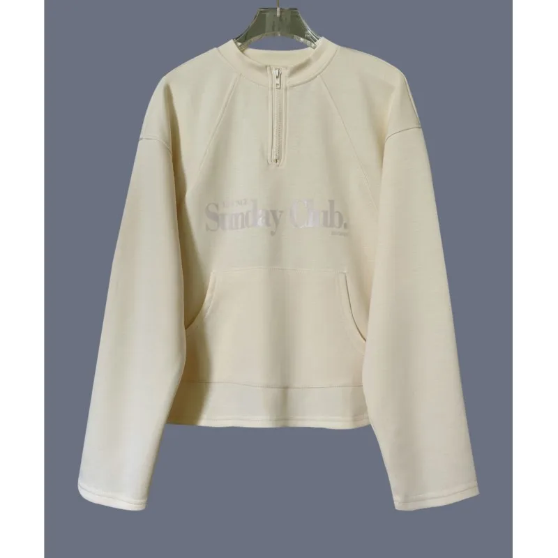 الحد الأدنى هوديي طويلة الأكمام، أزياء إلكتروني طباعة البريدي نصف الياقة المفتوحة فضفاضة رياضية البلوز الخريف الشتاء هوديس أنيقة