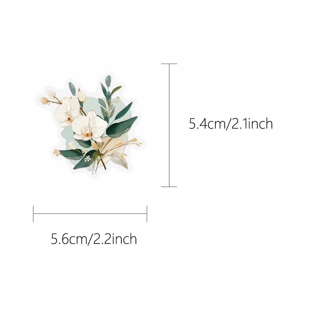 50pcs Orchid Floral Stickers for Luggage, Laptop, Scrapbook, Diary, Skateboard, Water Cup, Vase DIY Decoration